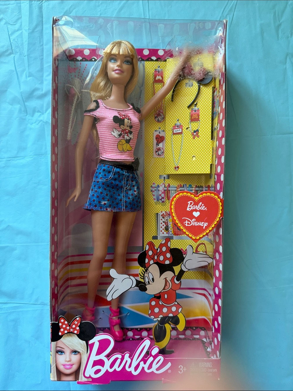 Barbie Doll in Pink Minnie Mouse Top with Blue Denim Skirt